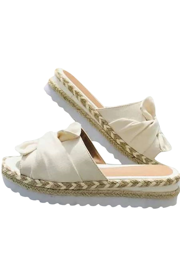Womens Slip On Wedge Platform Sandals Bow Tie Open Toe Slides Shoes White,39