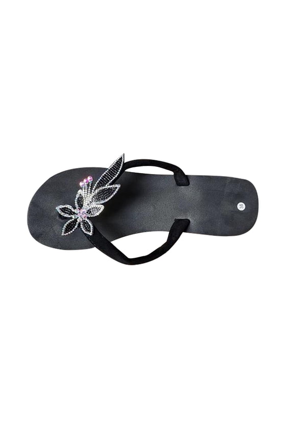 Womens Sparkly Rhinestone Platform Flip Flops Thong Sandals Flower Slip on Wedge Sandals Black 37