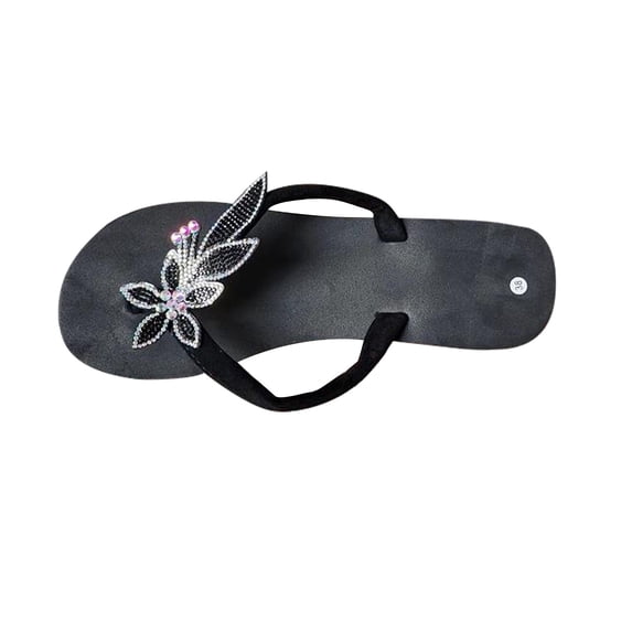 hlysgo Womens Sparkly Rhinestone Platform Flip Flops Thong Sandals Flower Slip on Wedge Sandals Black 38