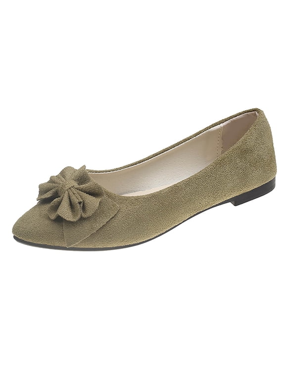 Womens Square Toe Ballet Flats Bow-Knot Slip-Ons Dressy Bowtie Casual Comfortable Wear to Work Loafers Army Green 8.5