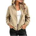 thumbnail image 1 of hlysgo Womens Stand Collar No Hood Windbreaker Jacket Quick Dry Zip Tops Daily Gym Hiking Outdoor Run Casual Short Coat with Pockets Khaki,L, 1 of 6