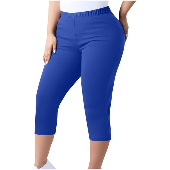 hlysgo Womens Stretchy Capris Jeggings Pants High Waist Tummy Control Trendy Casual Pant Pull on Leggings Trousers with Pockets Blue,L