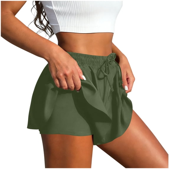 hlysgo Womens Tennis Skirt Shorts High Elastic Waist Liner Short Loose Fitness Summer Workout Short Army Green,2xL