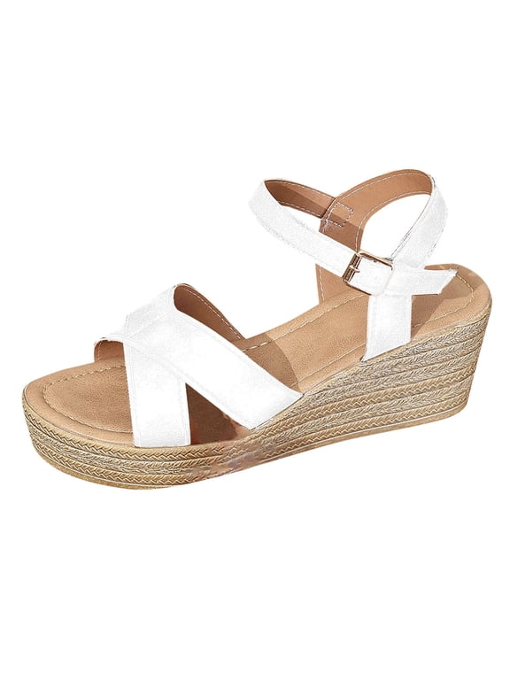 Womens Wedge Sandals Espadrille Platform Ankle Strap Wedges Comfort Open Toe Wedges Summer Vacation Casual Sandals White,36