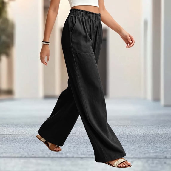 hlysgo Womens Wide Leg Palazzo Pants High Waisted Casual Lounge Pants 2026 Beach Vacation Outfits Trousers with Pockets Black,2xL