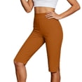 thumbnail image 1 of hlysgo Womens Yoga Leggings Shorts Tummy Control High Elastic Waist Split Knee Length Short Workout Gym Short Coffee,L, 1 of 6