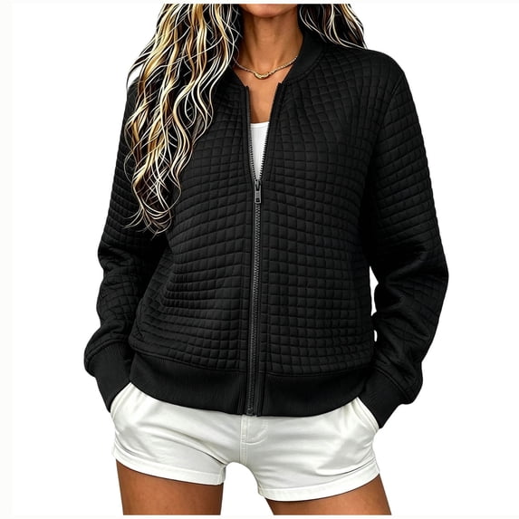 hlysgo Womens Zip Up Jackets Quilted Fall Sweater Jackets Casual Stylish Lightweight Fall Winter Wear Jackets with Pockets Black,2xL