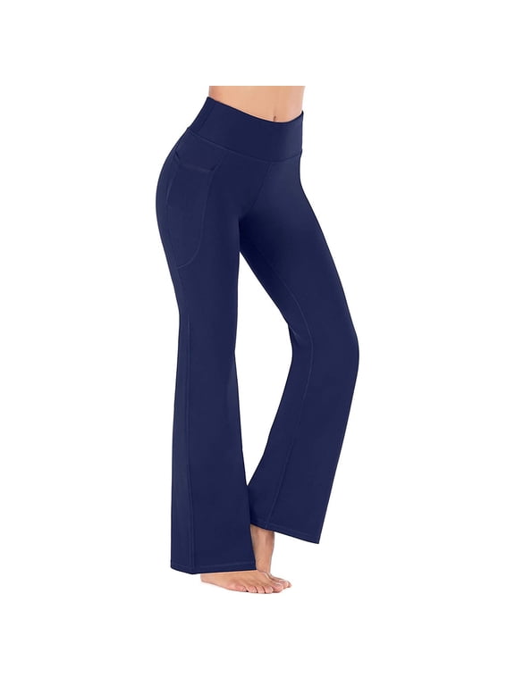 Yoga Leggings for Women Comfy High Waisted Pant Workout Casual Gym Solid Trousers with Pockets Navy,XXXXL