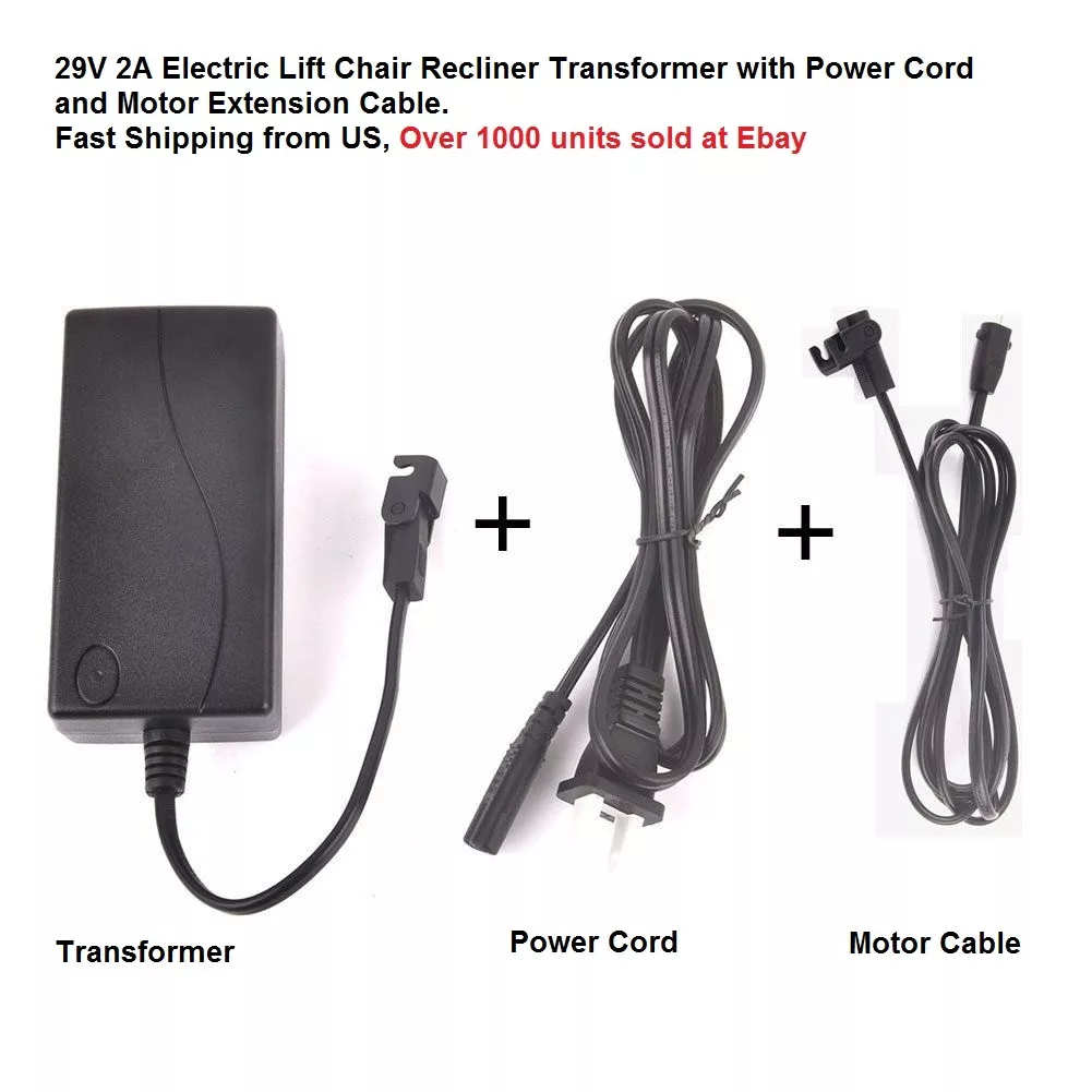 hmleaf Lift Chair or Power Recliner Power Supply Transformer 29V 2A+AC Power Cord+Motor Cable for Recliner DeltaDrive and BetaDrive Motors with a 2 pin (flat & round)