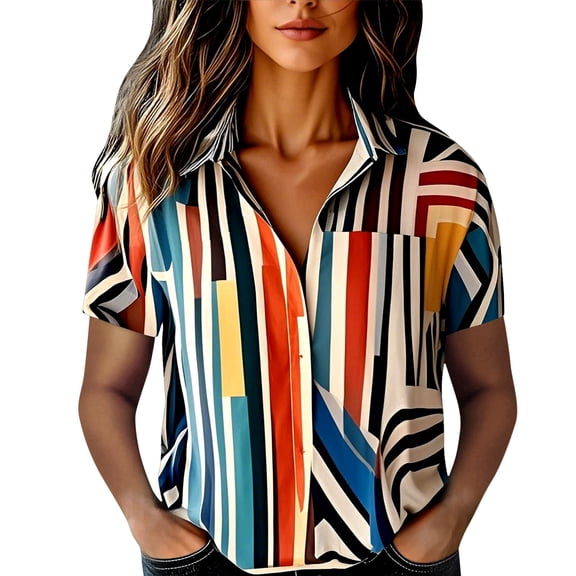 hoadeuw Button Up Shirt Women Short Sleeve Cotton Printed Fashion Down Shirts Casual Blouse Shirt Camouflage
