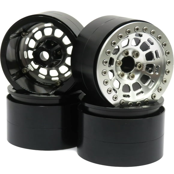 hobbysoul Wide 1.57'' (40mm) 2.2 Beadlock Wheels 122g/rim, 2.2 Wheels Silver Rims Fit RC Crawler Redcat Gen8 Everest gen 7 Pro/Axial SCX10 Capra/Traxxas AMG 6x6 TRX4, (4-Pack) 103