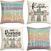 hofaaa Happy Easter He is Risen Throw Pillow Covers, 18 x 18 Inch Cross Bunny Bless Our Home Cushion Case Decoration for Sofa Couch Set of 4