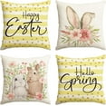 thumbnail image 1 of hofaaa Happy Easter Hello Spring Bunny Ears Yellow Throw Pillow Covers, 18 x 18 Inch Cushion Case Decoration for Sofa Couch Set of 4, 1 of 6