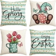 thumbnail image 1 of hofaaa Happy Easter Hello Spring Gnome Flower Throw Pillow Covers, 18 x 18 Inch Cushion Case Decoration for Sofa Couch Set of 4, 1 of 6