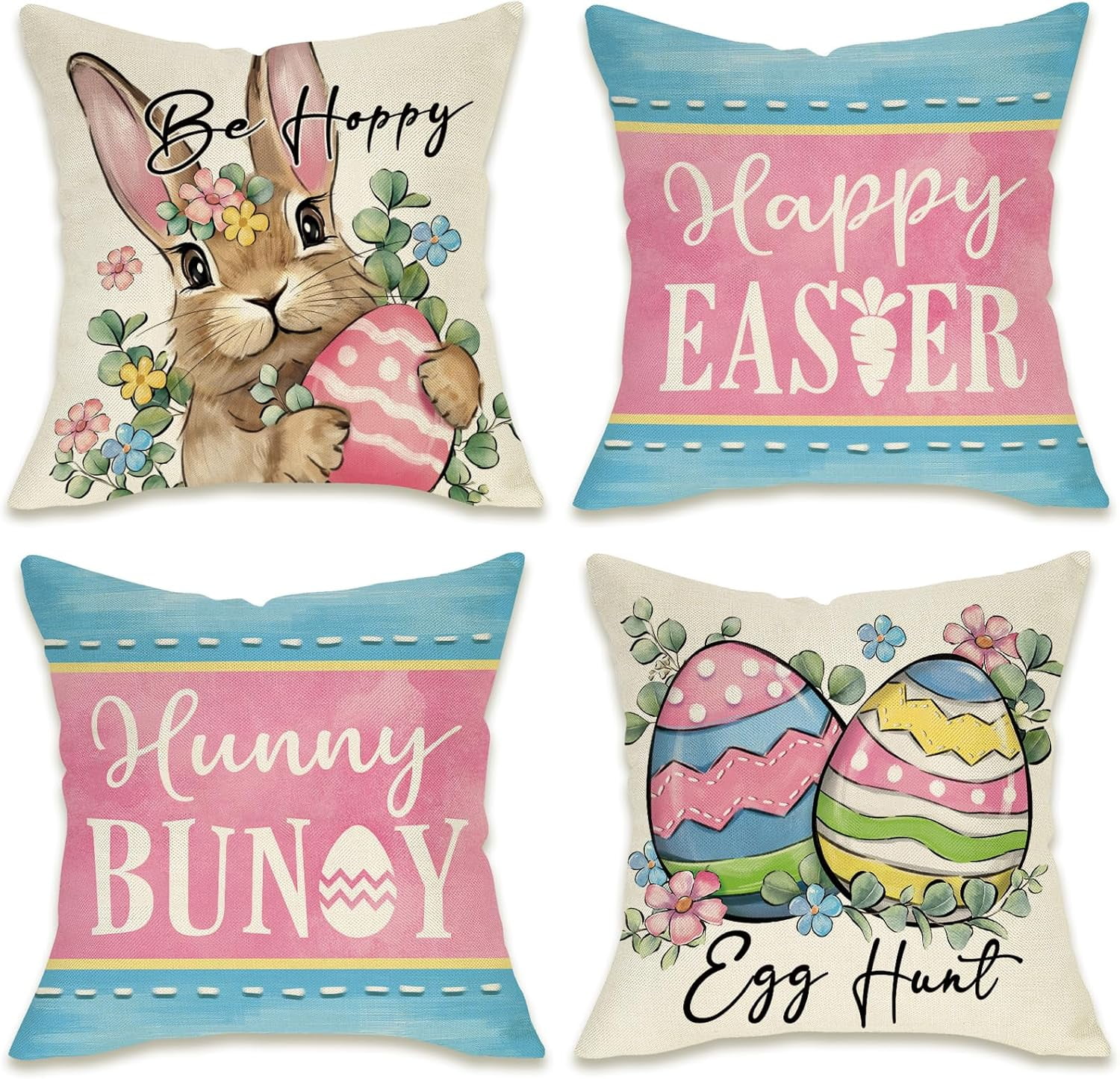 hofaaa Happy Easter Hunny Bunny Decorative Throw Pillow Covers 18 x 18 ...