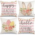 thumbnail image 1 of hofaaa Happy Easter Pillow Covers 18x18 Inch Set of 4, Striped Hello Spring Floral Bunny Rabbit Eggs Decorative Farmhouse Throw Pillowcases for Home Sofa Couch Decoration (Pink) G451-18, 1 of 6