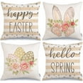 thumbnail image 1 of hofaaa Happy Easter Pillow Covers 18x18 Inch Set of 4, Striped Hello Spring Floral Bunny Rabbit Eggs Decorative Farmhouse Throw Pillowcases for Home Sofa Couch Decoration (Beige) G455-18, 1 of 6