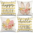 thumbnail image 1 of hofaaa Happy Easter Pillow Covers 20x20 Inch Set of 4, Striped Hello Spring Floral Bunny Rabbit Eggs Decorative Farmhouse Throw Pillowcases for Home Sofa Couch Decoration (Yellow) G452-20, 1 of 6