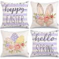 thumbnail image 1 of hofaaa Happy Easter Pillow Covers 20x20 Inch Set of 4, Striped Hello Spring Floral Bunny Rabbit Eggs Decorative Farmhouse Throw Pillowcases for Home Sofa Couch Decoration (Purple) G454-20, 1 of 6