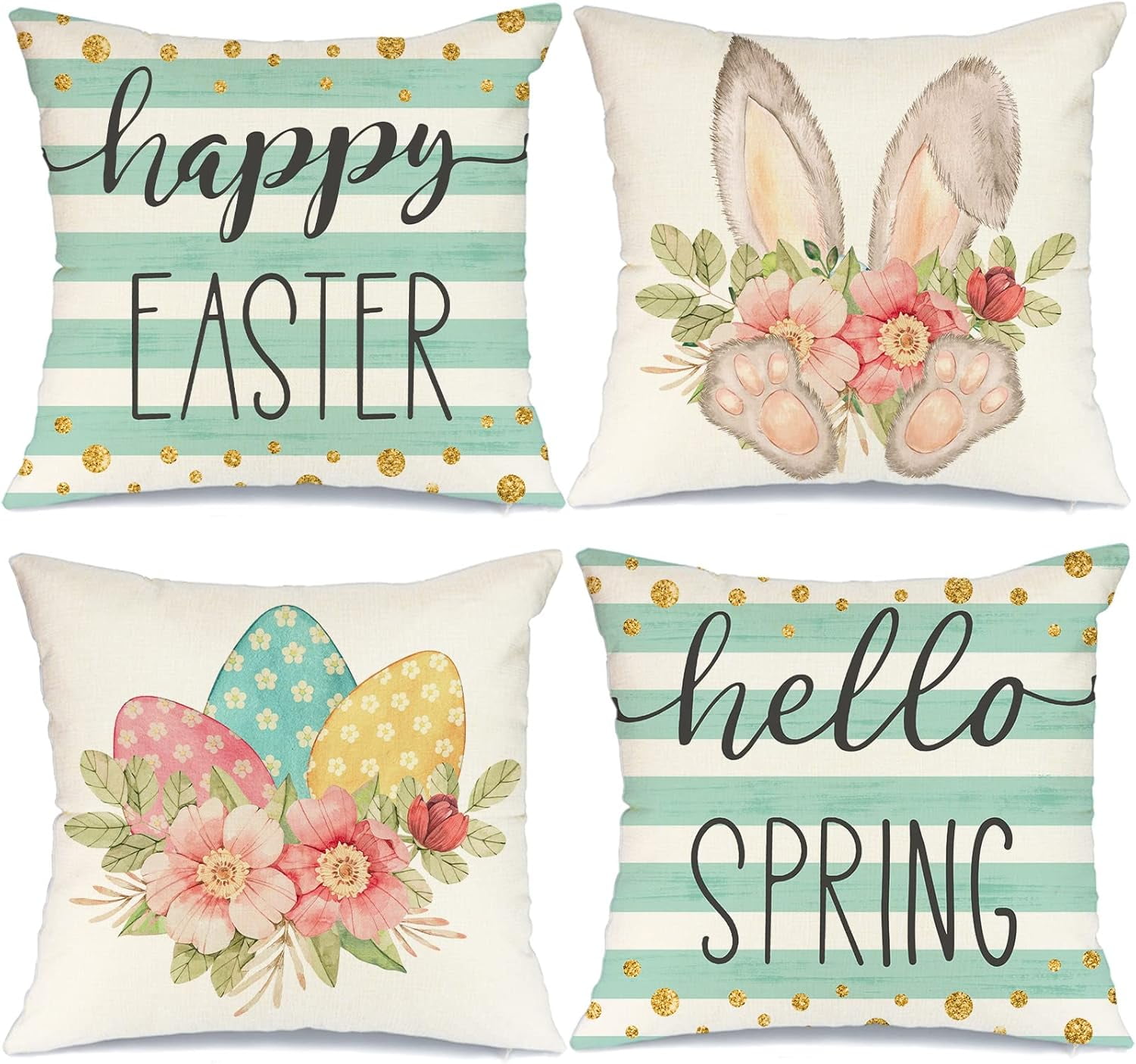 hofaaa Happy Easter Throw Pillow Covers 18x18 Set of 4 Hello Spring ...