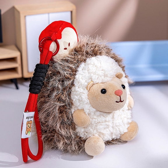 hog Plush Keychain Cute Interactive Hedgehog Soft Pull String Stuffed Animal Bag Charm, Fluffy Backpack Pendant for Girls, Kids Gift and Daily Decoration