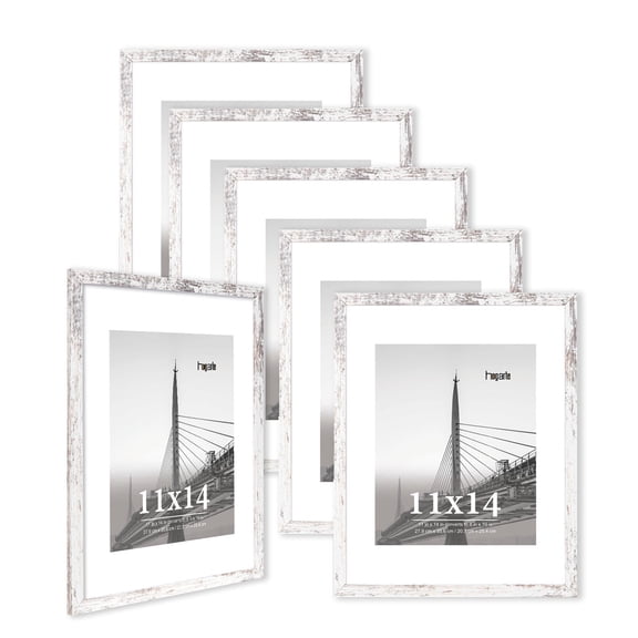 hogarte 11x14 Wooden Picture Frames Set of 6, Picture Frames Hanging on the Wall, White