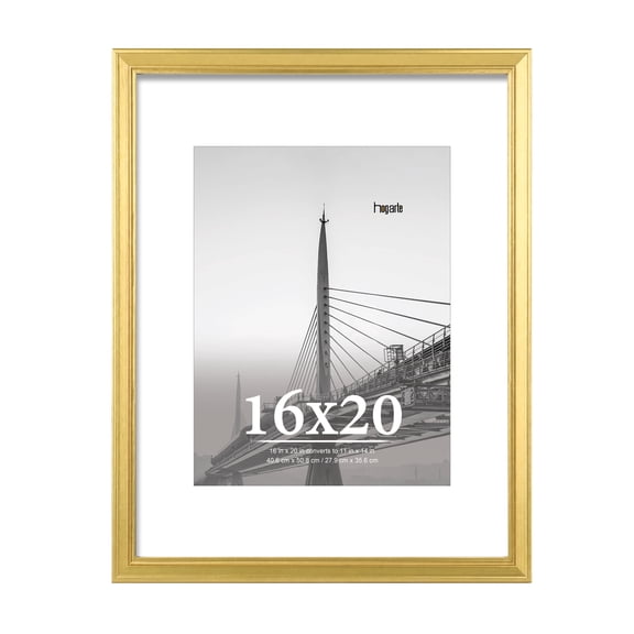 hogarte 16x20 Wooden Picture Frames, Poster Picture Frame with 11x14 Mat, Gold