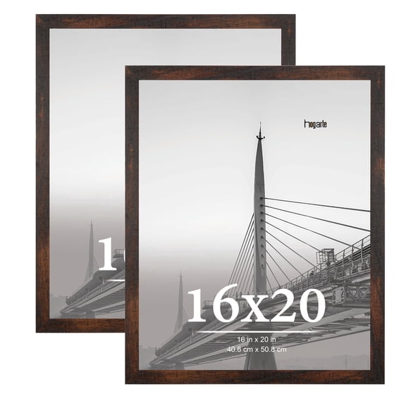 hogarte 16x20 Wooden Picture Frames Set of 2, Gallery Wall Poster Picture Frame, Brown