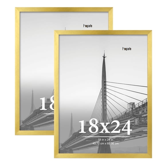 hogarte 18x24 Wooden Picture Frames Set of 2, Gallery Wall Poster Picture Frame, Brushed Gold