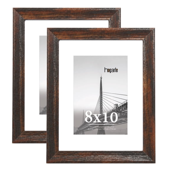 hogarte 8x10 Wooden Picture Frames Set of 2, with 5x7 Mat, Brown