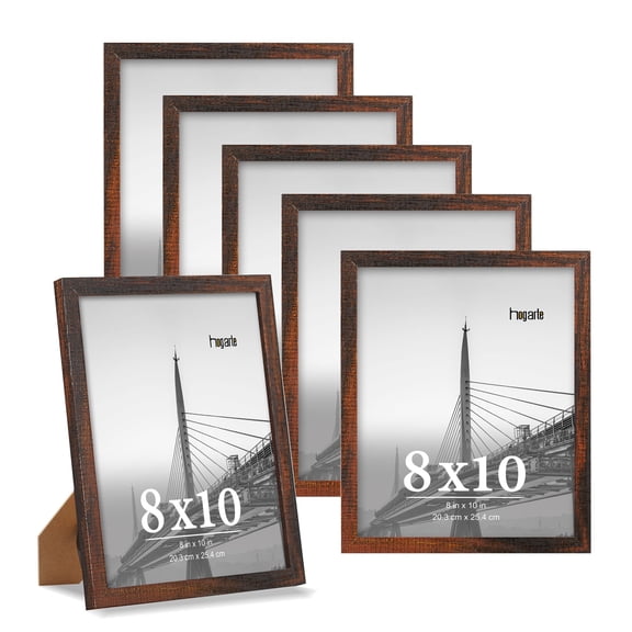hogarte 8x10 Wooden Picture Frames Set of 6, Desktop and Wall Display Frames, Dark Brown