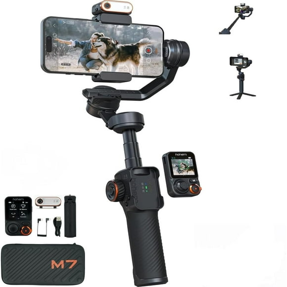 hohem iSteady M7 AI Tracking Gimbal Stabilizer for Smartphone,3-Axis Phone Gimbal with Fill Light and 1.4" Detachable Touchscreen Remote Control for Vlogging Travel