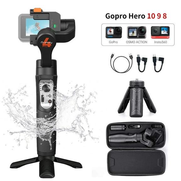 hohem iSteady Pro 4 Gimbal Stabilizer Compatible for GoPro 10/9/8/7 Insta360 One R DJI OSMO Action,3-Axis Action Camera Gimbal with Splash Proof 14H Battery