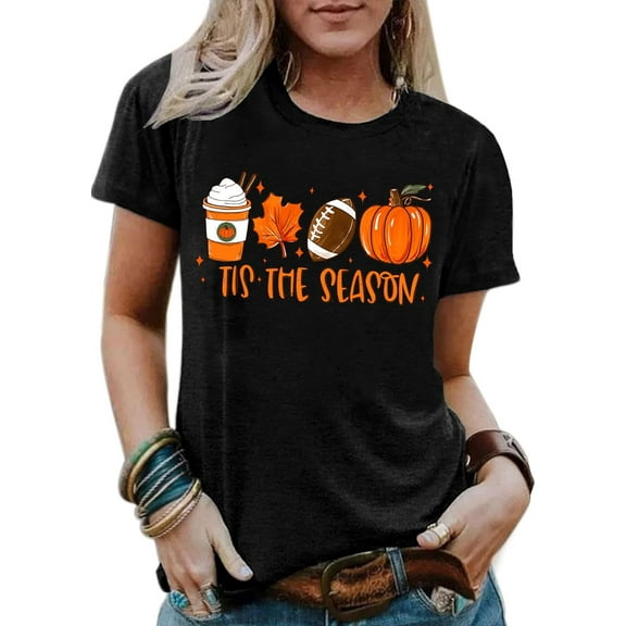 hohololo Halloween T Shirt Women Tis The Season Shirt Fall Pumpkin Tshirt Latte Coffee Graphic Tees Fall Top