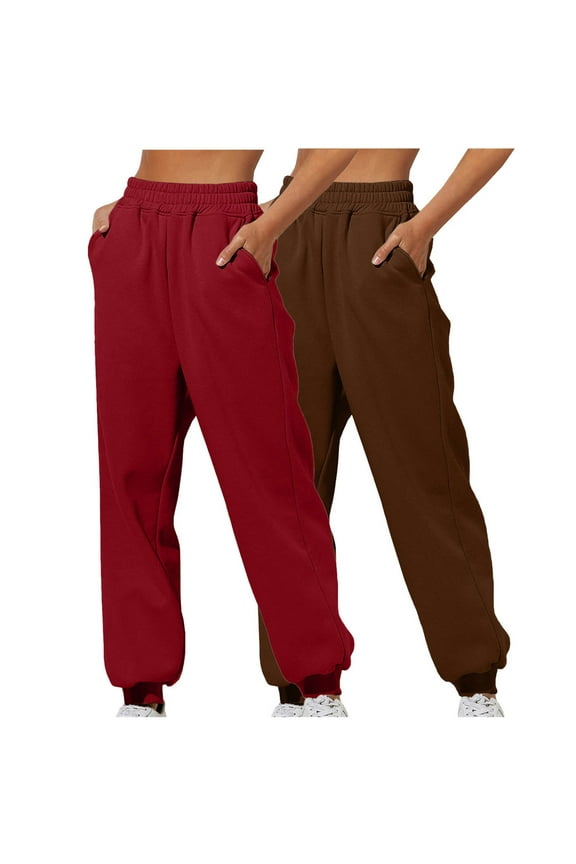 2-Pack Women's High Waist Joggers Relaxed Fit Cuffed Sweatpants with Pockets Elastic Lounge Pants