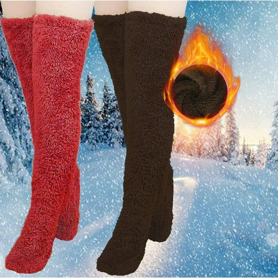 hoksml 2 Pairs High Fuzzy Socks Clearance! Home Sleeping Sock, Unisex Plush Warm Leg Socks Covers Bear Foot Floor Socks Fall & Winter Plush Warm Over Knee Socks