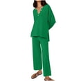 thumbnail image 1 of hoksml 2 Piece Sets for Wome, Casual Waffle Knit Lounge Set Long Sleeve Button Pullover Top and Straight Leg Pants Outfit for Spring and Fall, 1 of 5