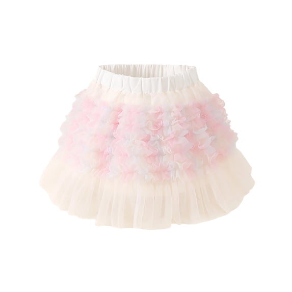 hoksml 3-12 Years Girls' Fashion Sweet Puff Cake Skirt Splicing Mesh Skorts Pleated Flowing Dance Ballet Half Skirt
