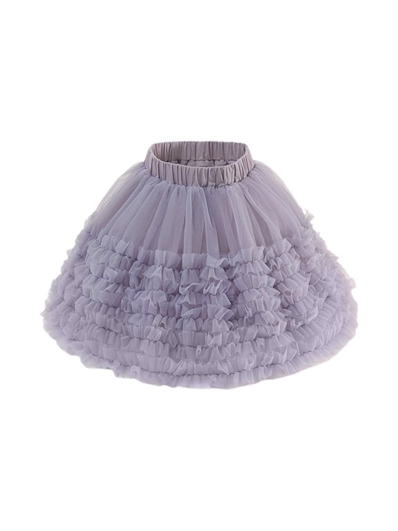 3-8 Years Girls' Cake Skirts Fashion Solid Color Mesh High Waist Pleated Flowing Half Skirt Dance Ballet Skorts