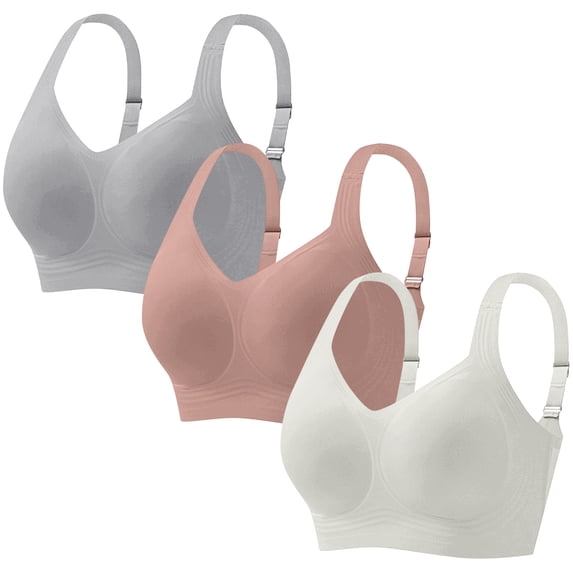 hoksml 3-Pack Women's Wireless Seamless Bras, Adjustable Straps Medium Support Comfort Bras with Scoop Neck and U-Back Design, Assorted Colors