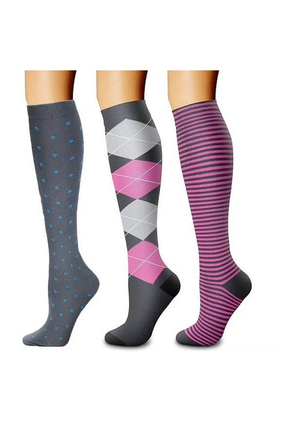 3 Pairs Women's Easy-On/Easy-Off Knee High Compression Socks Lightweight Cotton Outdoor Athletic Socks