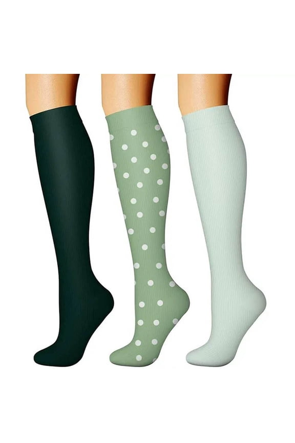 3 Pairs Women's Easy-On/Easy-Off Knee High Compression Socks Lightweight Cotton Outdoor Athletic Socks