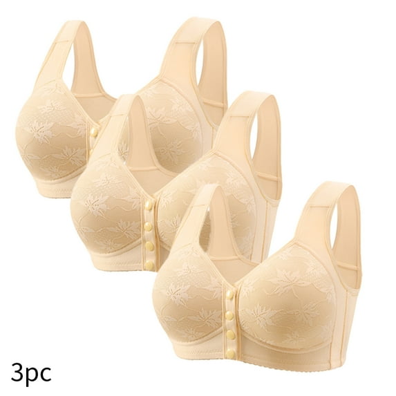 hoksml 3PC Front Button Bra, Convenient Front Button Bra, Front Closure Sports Bras Women Cotton Soft Cup, Everyday Sleep Bras, Lace Bra Underwear Gathered Bra 2025 on Clearance