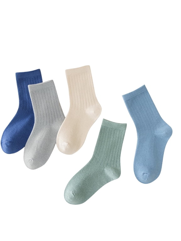 5 Pairs Kids Socks Children's Solid Color Mid-calf Socks for Boys Girls Student Cotton Socks Newborns Baby Socks 1-15 Years