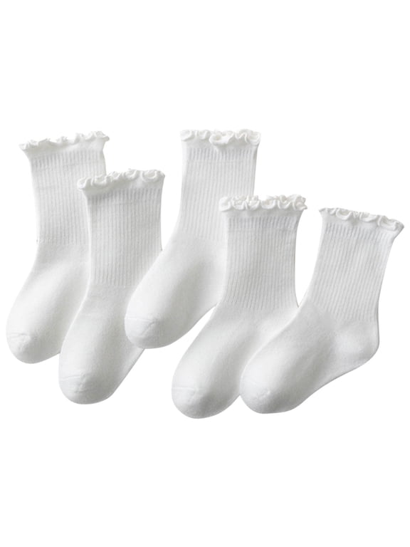 5PC Children's Girls Stacked Socks Mid Tube Socks Toddler Ruffle Socks for 1-12 Years Baby Kids