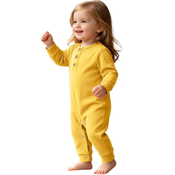 hoksml Baby Cotton Long Sleeve Romper, Infant Solid Color Jumpsuit with Snap Closure