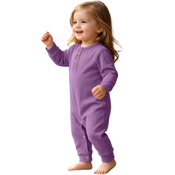 hoksml Baby Cotton Long Sleeve Romper, Infant Solid Color Jumpsuit with Snap Closure