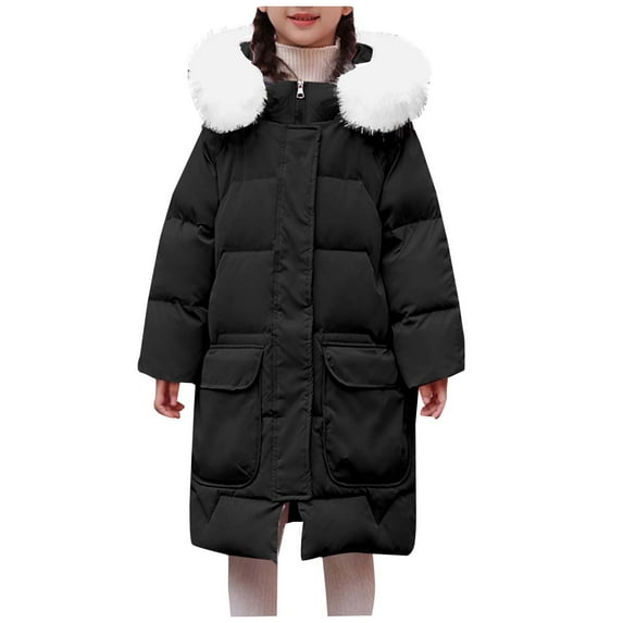 hoksml Big Girls (5-16 yrs) Long Puffer Coat with Hood Thick Winter Jacket Zip Up Insulated Parka with Pockets