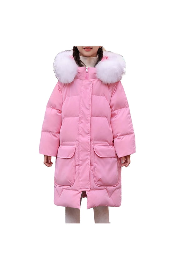 Big Girls (5-16 yrs) Long Puffer Coat with Hood Thick Winter Jacket Zip Up Insulated Parka with Pockets