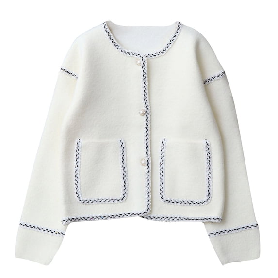 hoksml Big Girls Cable Knit Cardigan 5-12 Years Lace Trim Button Up Sweater Soft Warm Long Sleeve Open Front Cover Up for Fall Winter